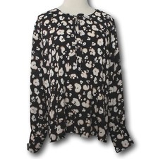 VERA WANG (L) Long Sleeve V Neck Top w/Tie Pleated Look