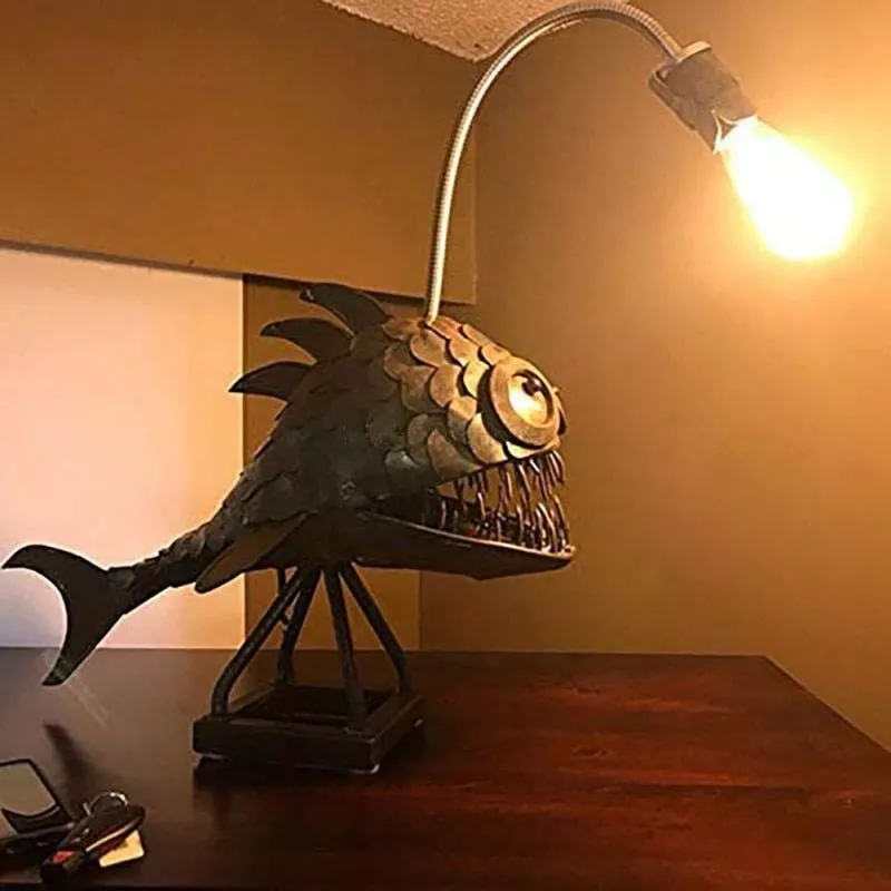 Angler Fish Lamp USB Rechargeable Desktop Metal Light Handmade Craft  Decoration