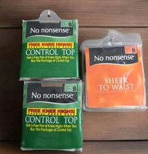 No Nonsense Size B Control Top Pantyhose 045, O87 Tan  CA5 Navy Sheer 3pr NOS 