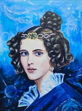 Original Acrylic Portrait | Vintage Beautiful Woman | Old-Fashioned Female Art