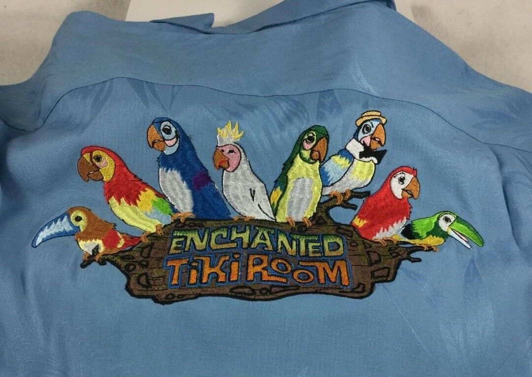 New WDI Disney's Enchanted Tiki Room Embroidered Birds Blue New WDI Disney's Enchanted Tiki Room Embroidered Birds Blue