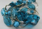 Multi Triple Strand Art Glass Necklace Aqua Blue Silver Tone Drop Beaded — photo 3