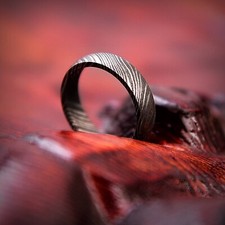 Simple Damascus Steel Ring 4mm  Deep Pattern Domed Band  Valentine  s Day Gift