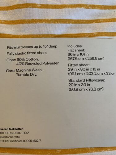 Easy Care Striped Sheet Set Room Essentials 3 Pc Set Twin XL Yellow White NEW - Picture 9 of 9