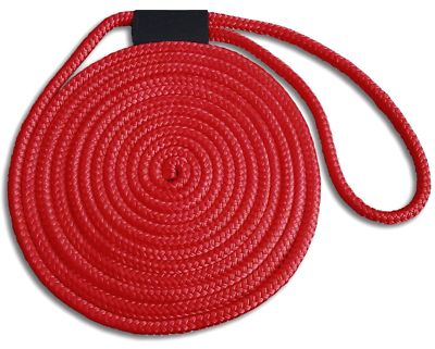 Double Braid Nylon Dock Line - 5/8'' x 10' - UV Coated / Non-Fading - RED / USA!