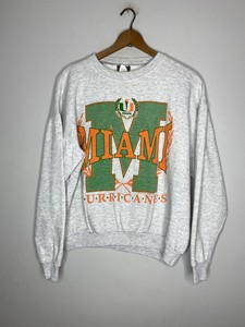 Vintage Anos 90 Miami Hurricanes gráfico suéter moletom Gola Careca Cinza Xl | eBay