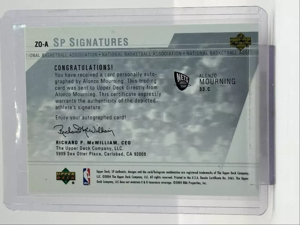 ALONZO MOURNING 2003-04 UPPER DECK SP SIGNATURES BASKETBALL AUTO