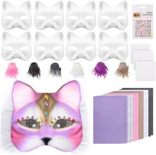 8 PCS DIY Therian Cat Mask Set With Fur Eye Mesh for Halloween Masquerade