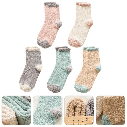 5 Paar Damen Schlauch Socken Koralle Fleece Strümpfe Winter Atmungsaktiv Socke - Bild 9 von 12