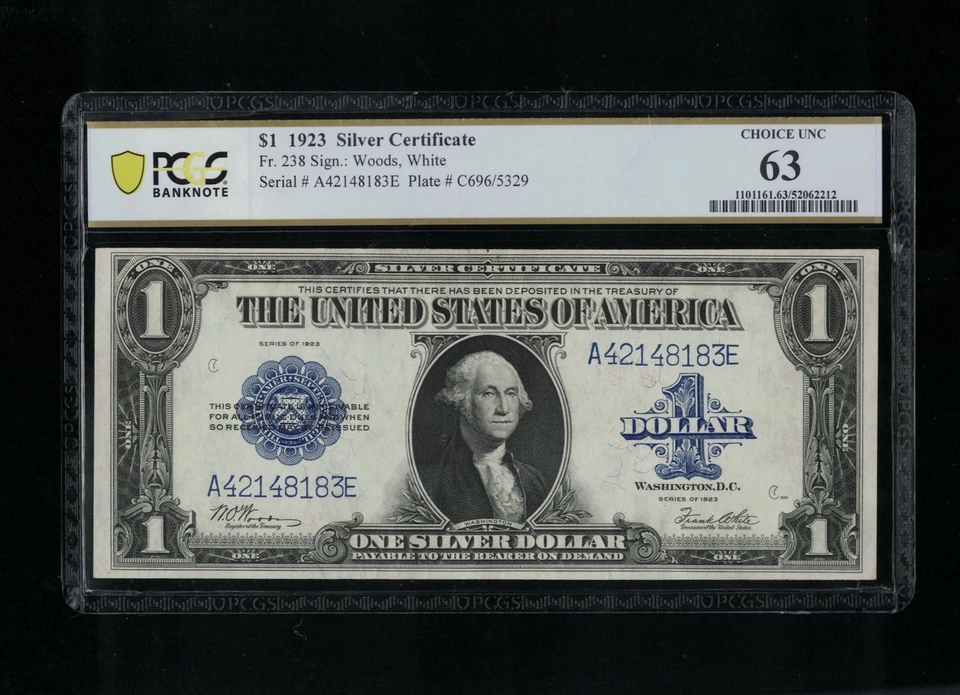 SC 1923 $1 Fr.238 Silver Certificate Blue Seal PCGS 63 Choice Uncirculated (183) - Image 2 of 4