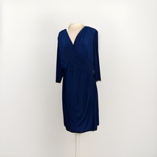 Lauren Ralph Lauren Dress Womens 18 Surplice Neck Faux Wrap Ruched Side LS MIDI