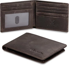 Real Leather Mens Bifold Wallet RFID Blocking Slim Minimalist Front Pocket - Thi