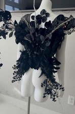 100 Handmade Black Fantasy Costume Wings with Feathers and Floral Details