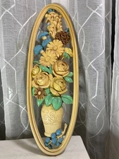 Vintage Homco Yellow Roses Wall Hanging Decor