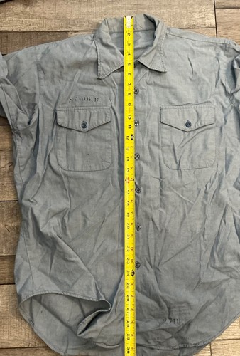 Vintage USN US Navy Stenciled Named Chambray Denim Work Shirt Bellbottom Outfit - Picture 13 of 13