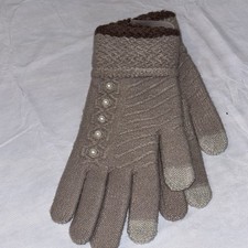 1 Pair Beige Gloves Soft Knit Touch Screen Gloves Texting Capacitive Smartphone