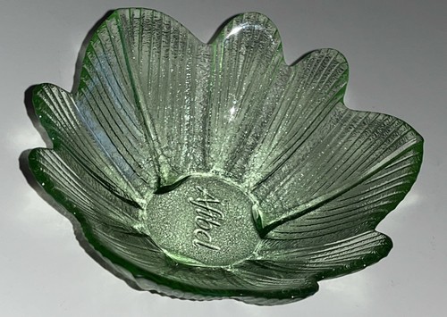 Vintage Afibel Dessert Bowl 1970’s Lotus Flower Green French Glass - Picture 4 of 10