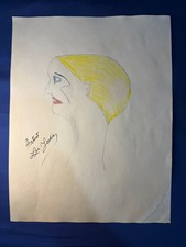 Lee Godie - painting drawing 12.5 x 9.8 in  on old paper signed stamped