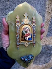 STUNNING ANTIQUE VIRGIN AND CHILD ENAMEL CLOISSONNE ONYX
