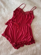 Süßes Set Gr. S M 36 38 Hemd + Shorts rot Shorty Damen Pyjama Neglige