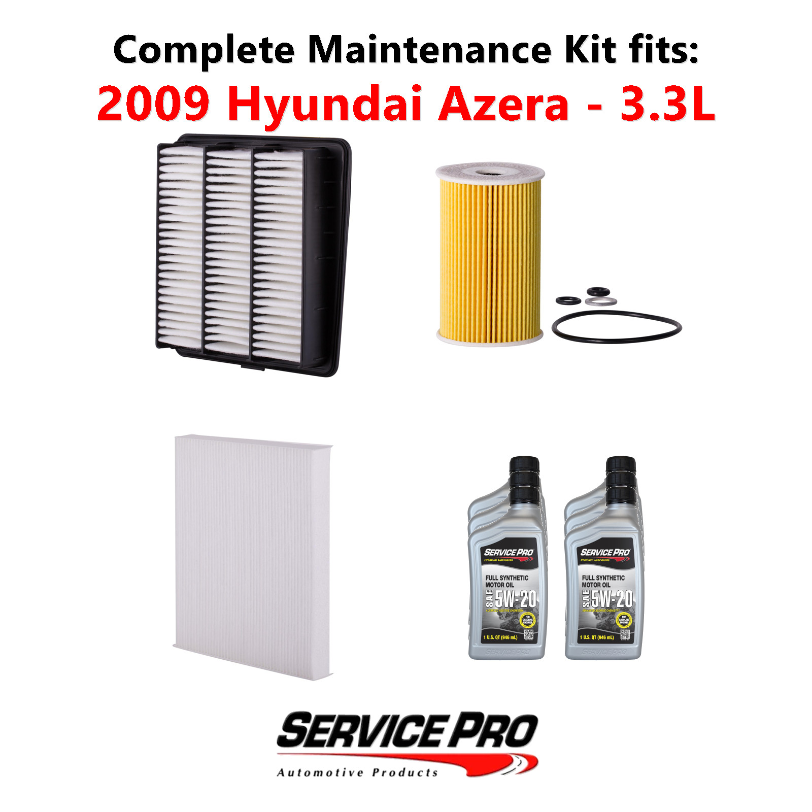 2009 Hyundai Azera 3.3L Complete Oil, Air  Cabin Filter Kit 5W-20