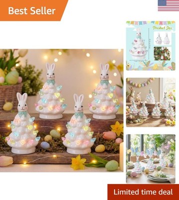 Charming 4-Inch Easter Bunny Ceramic Ornaments with Multicolor LEDs (Set of 6)