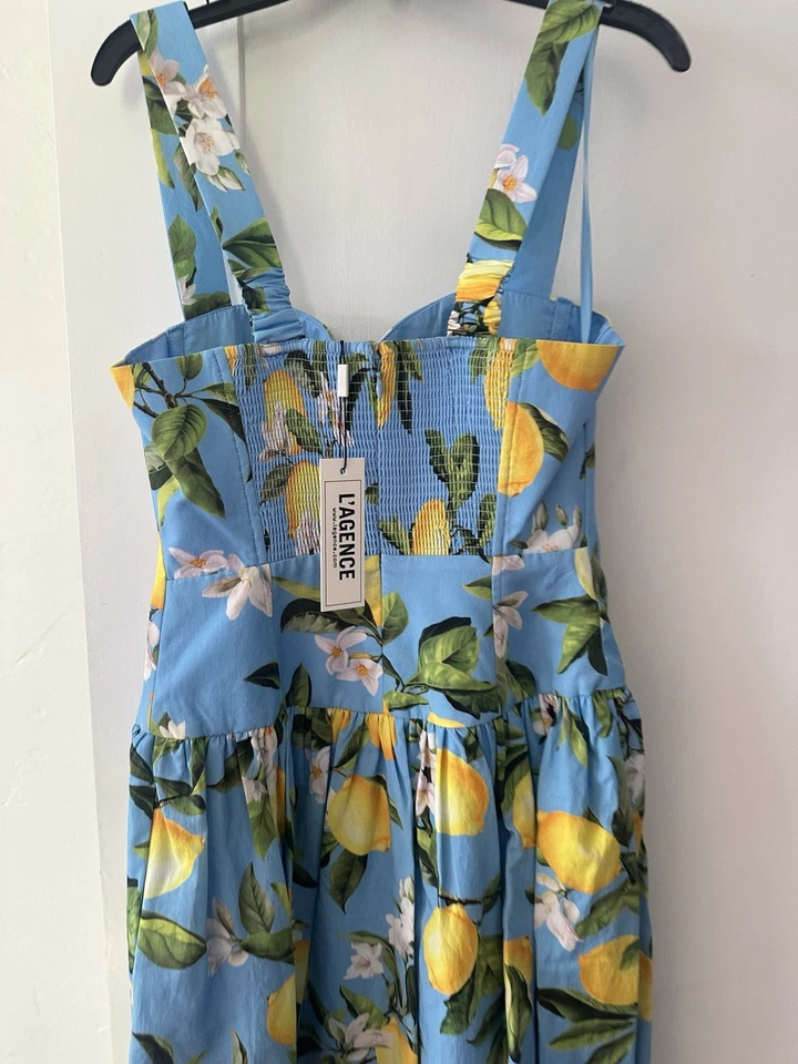 Mini Vestido L’AGENCE Jai Cintura Caída Azul Cielo/Amarillo Floral Limón Talla 2 $550 Nuevo con Etiquetas Foto 3 de 4