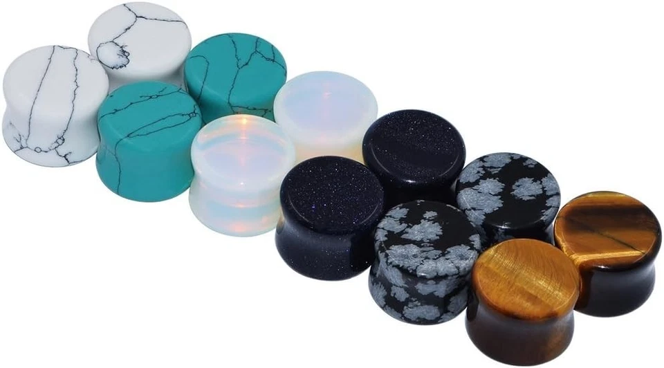 Tampões de ouvido elegantes de pedra natural - Medidores hipoalergênicos de alargamento duplo 8G-13/16" - Imagem 3 de 4