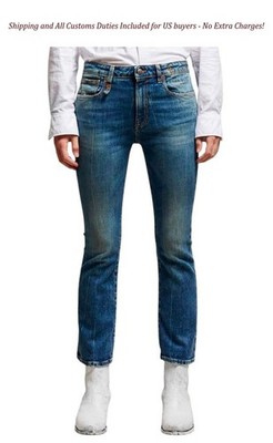 R13 Kick Fit Women Jeans 31 Kelly Stretch Cropped Distress PS26 RRP699 -