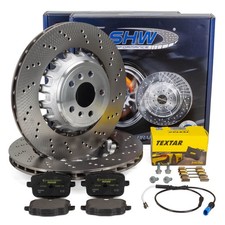SHW Bremsscheiben + TEXTAR Beläge + Sensor für BMW X4M F98 480/510 PS hinten