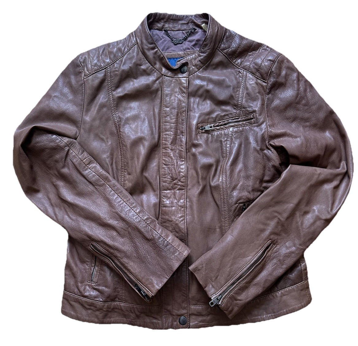 Cole Haan Leather Moto Jacket Carmel Brown Fully Lined Womens Vintage Size L