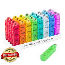 Daviky Monthly Pill Organizer 32 Day 4-Times-A-Day Medicine Dispenser Box