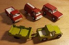 Vintage Tootie Toy FIRE TRUCKS AND LIME GREEN JEEP WITH TRAILER — photo 1