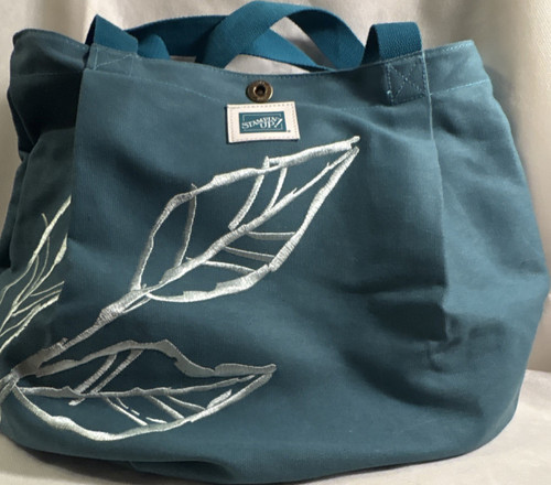 Stampin' Up! Teal Leaf Pattern Craft Tote Bag with Leaf Embroidery Urban Design