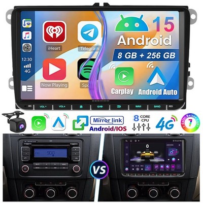 8+256GB Carplay Android 15 Autoradio KAM für VW GOLF 5 6 Plus Polo Passat Touran