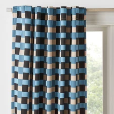 42"W x 84"L Checkered Blackout Window Curtain Panel Blue - Pillowfort
