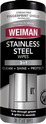 Stainless Steel Cleaner: 30 Count Cleaning Wipes, Removes Dirt, Grime, Grease