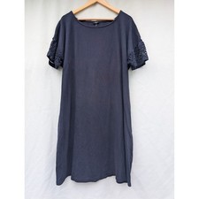 TALBOTS Shift T Shirt Dress Womens 2X Navy Blue Cotton Eyelet Crochet Sleeve