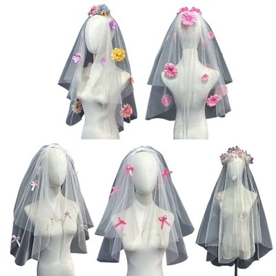 Colorful Floral Bridal Veil Headdress Bride Gift Bridal Shower Wedding