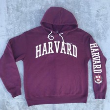 Harvard University Hoodie Sweater Burgundy Maroon Pullover Men Large Spell Out