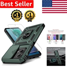Rugged Pine Green Case with Camera Cover and Kickstand for Moto G Power 5G 2024