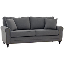 HOMCOM Fabric Sofa 3 Seater Sofa for Living Room w/ Throw Pillow Grey