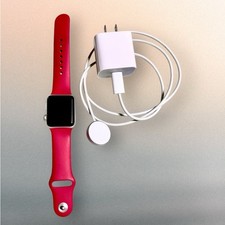 Apple Watch Series 3 38mm GPS Aluminum Silver w/Red Sport Band Charger Adapter