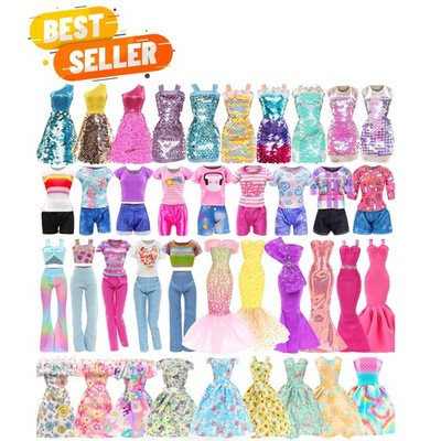 Creative Playtime with 11 Set Doll Outfits: Sequined & Casual Styles for Kids