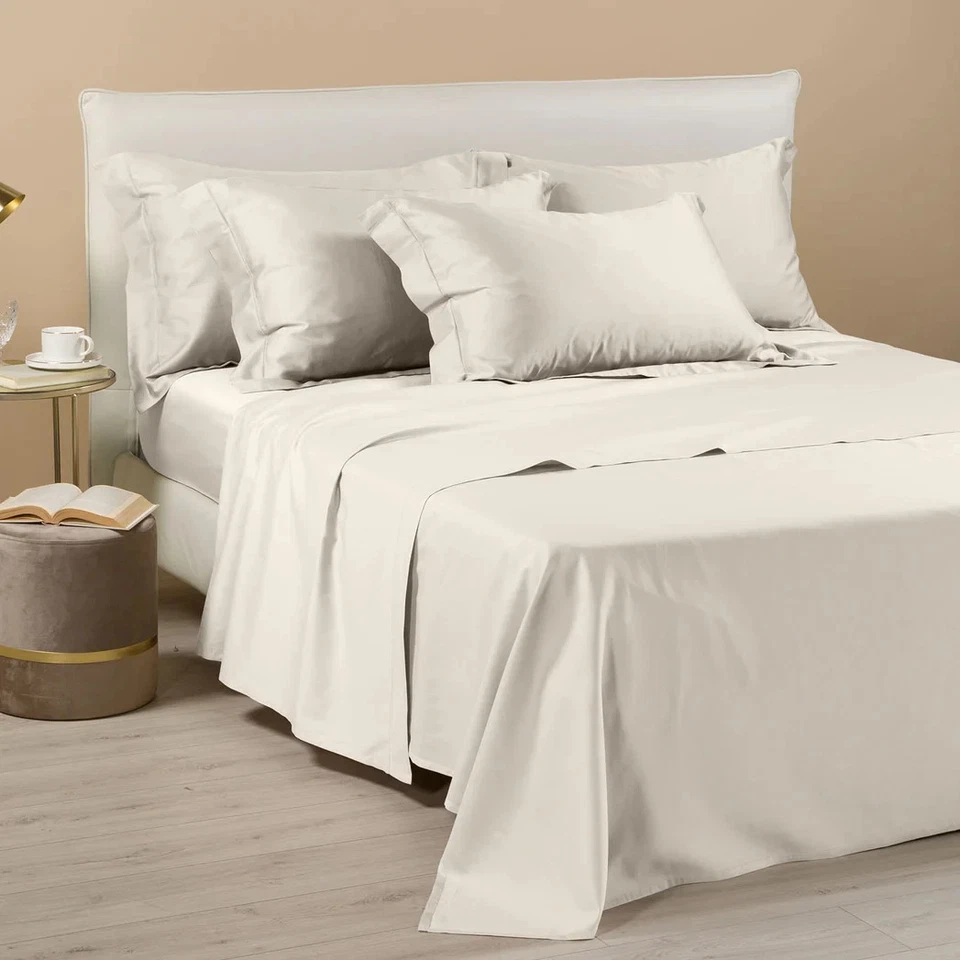 Completo Lenzuola In Raso Di Cotone Raso Matrimoniale Avorio Dreaming - Immagine 2 di 4