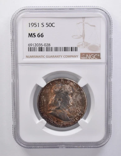 1951-S Franklin Half Dollar MS66 NGC Beautiful Tone *7186