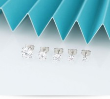 Genuine 18K White Gold Filled 5x5 mm Four-Claws Zircon Fine Post Stud Earrings