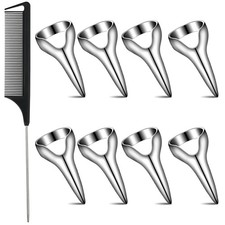 9 Pieces Stitch Braid Tool Finger Hair Parting Ring Set Silver