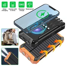 100000mAh Wireless Magnetic Solar Power Bank Portable Charger External Battery