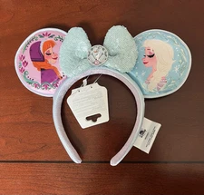 Disney Parks Frozen 10th Anniversary Olaf Anna Elsa Sequins Bow Ears Headband
